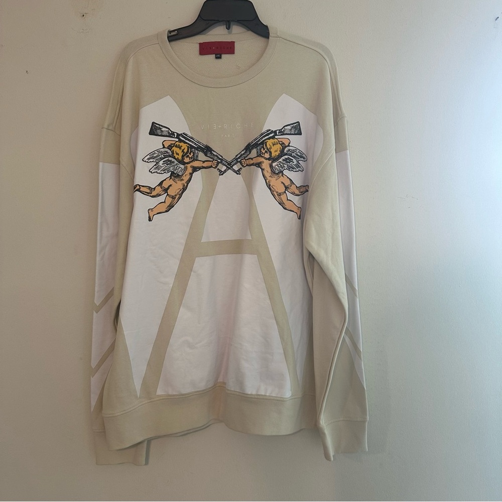 Vie Riche Beige Graphic Sweatshirt with Angel Design